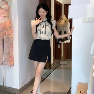 两件套2026夏季新款女甜美风千金感木耳花边衬衫+短裙子套装D5076
