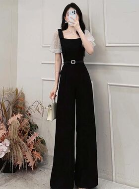 送腰带2026夏季新款女简约设计感温柔气质高腰显瘦连体裤D8888
