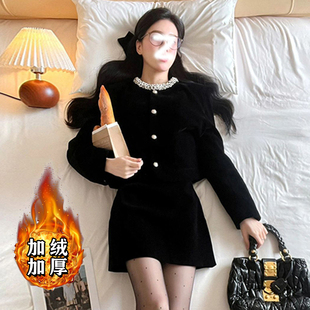 2759 上衣半身裙子套装 加绒加厚赫本风法式 复古两件套2025新款