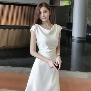 连衣裙D2970 短款 2026春季 小众名媛优雅气质轻奢休闲百搭白色修身