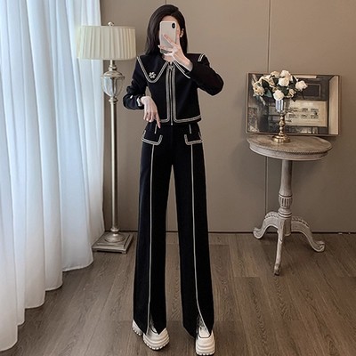 两件套【送胸针】休闲运动套装女秋装新款卫衣阔腿裤两件套D3330