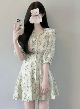 2025茶歇法式初恋裙小个子气质温柔风别致收腰碎花连衣裙女夏3234