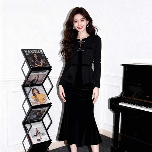 巨好看的黑色蝴蝶结裙子2026冬季新款法式气质高级感连衣裙D4518