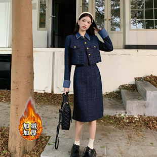 加棉加厚小香风两件套2025秋冬季新款法式复古高级感套装DM0136A