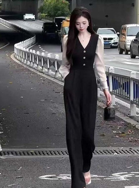 2026秋季新款垂感黑色连体裤修身显瘦高腰连衣裤女JT0012