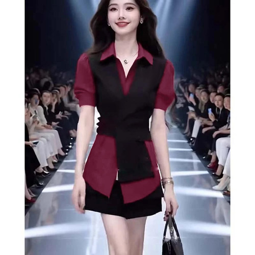 2026夏季新款爆款轻奢精致感气质三件套女撞色裤套装D5412