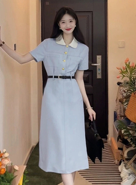【送皮带】多巴胺高级感夏长裙2025夏季新款polo领收腰连衣裙6806