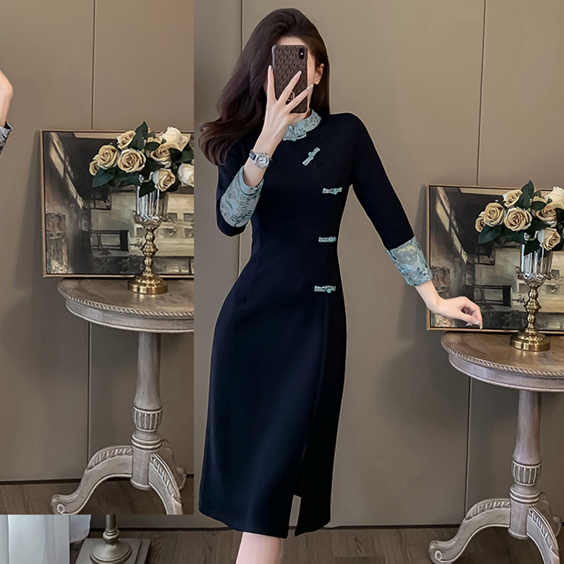 新款新中式国风黑色连衣裙女装2025春季高端精致显瘦气质裙子1973