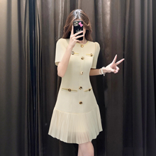 有里布法式连衣裙女夏富家千金感轻奢气质收腰设计百褶裙D1581B