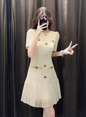 有里布法式连衣裙女夏富家千金感轻奢气质收腰设计百褶裙D1581B