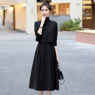 新款 马甲套装 女法式 高领连衣裙无袖 两件套7882 假两件长袖 2026春季