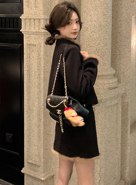 新款加绒加厚新中式盘扣毛毛领边套装2025春国风半裙两件套2457