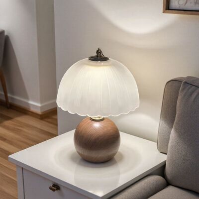 中古胡桃色台灯创意调光台灯北欧书房网红夜灯复古氛围插电床头灯