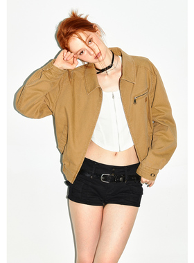 LINY LIBERTY 23SS 复古设计感纯色夹克上衣女宽松翻领短外套