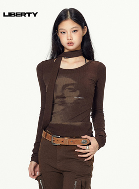 LINY LIBERTY 23SS 美式复古设计感修身显瘦印花长袖t恤女上衣