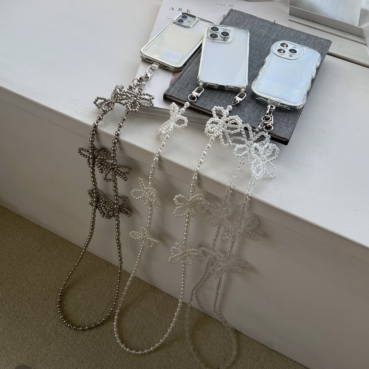 玫丁小屋日本专柜同款ins爆火夏季串珠花朵手机肩带斜挎珍珠长链