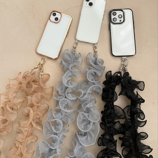 日韩系小众木耳褶边细纱仙美百搭手机斜挎链肩带Me同款