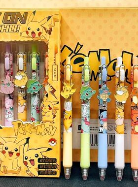 6pcs Pikachu Gel Pen Set Metal Badge Pokemon Ballpoint Pen C