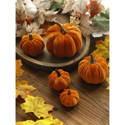 Velvet Artificial Pumpk Decoration Brown Pumpkin Decor for F