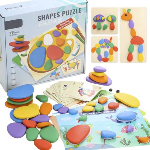 Children 3D Puzzle Montessori Toys Rainbow Pebbles Logical T
