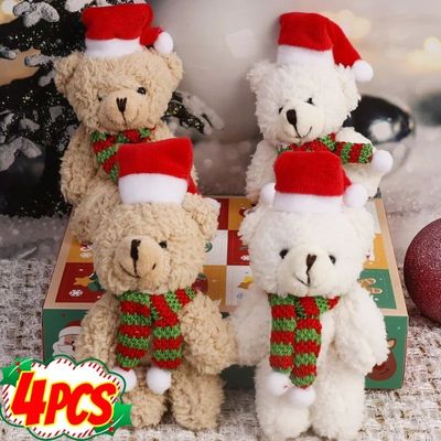 4/1PCS Christmas Plush Bear Doll with Hat Scarf Cute Stuffed