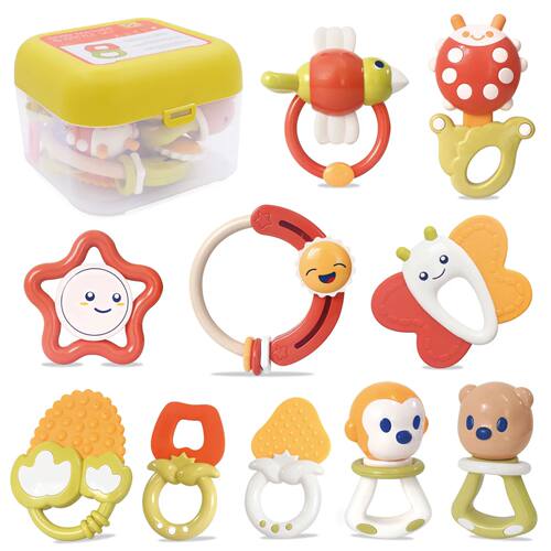 10PCS Baby Rattle 0-12 Months Newborn Soft Bell Teether Hand