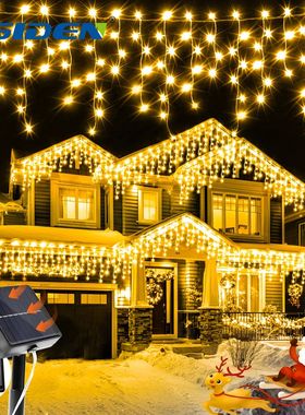 Solar Christmas Eaves Lights String Outdoor Waterproof Icicl