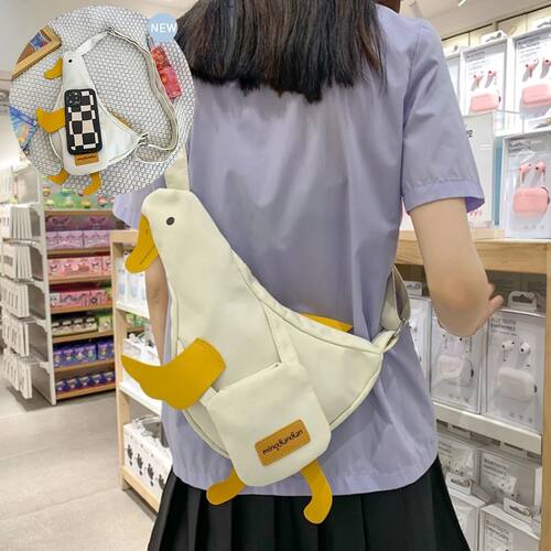 Beige and White  Cute Duck Shape Canvas Bag Student Chest Ba