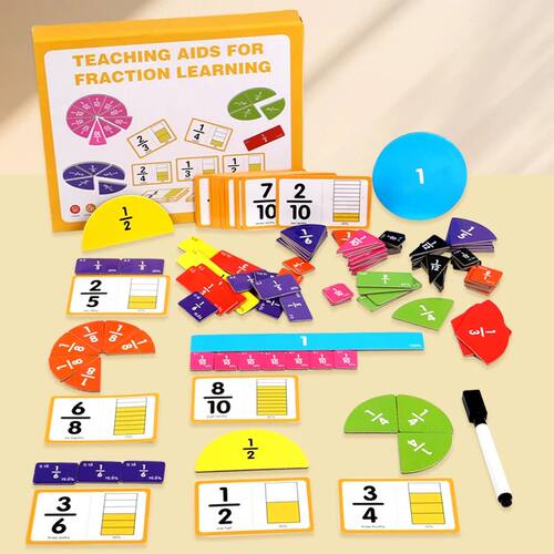 Wooden Math Fraction Learning Set With Card Fraction Decompo
