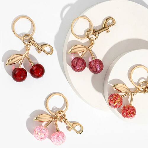 Cherry Keychains Bag Charm Red Pink Crystal Fruit Pendant Ke