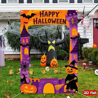Happy Halloween Cutout Photo Booth Frame Banner Witch Pumpki