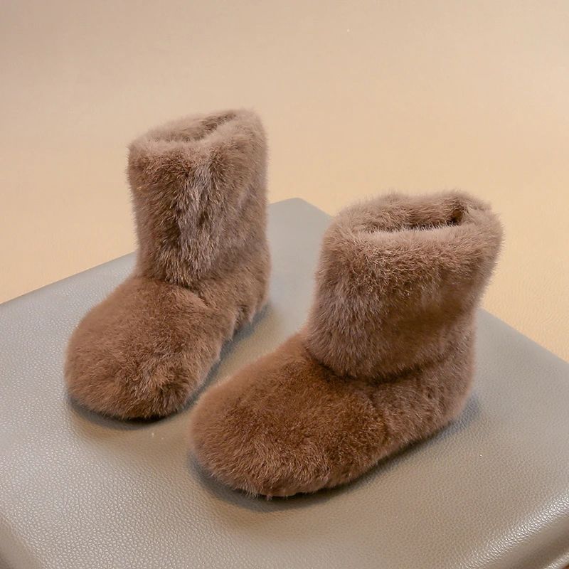 Kids WinterRound Toe Plush Cute Comfortable Warm Slip-on Sno