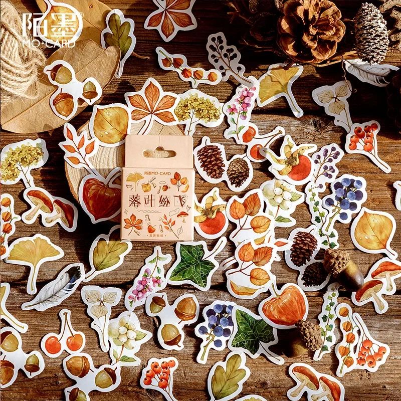 46pcs Fall Leaf Mini Boxed Stickers Junk Journal Vintage Pla
