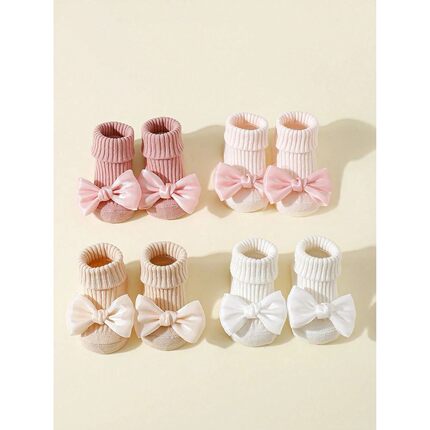 4 Pairs Toddler Socks with Bows, Soft Cotton Cute Ankle Sock