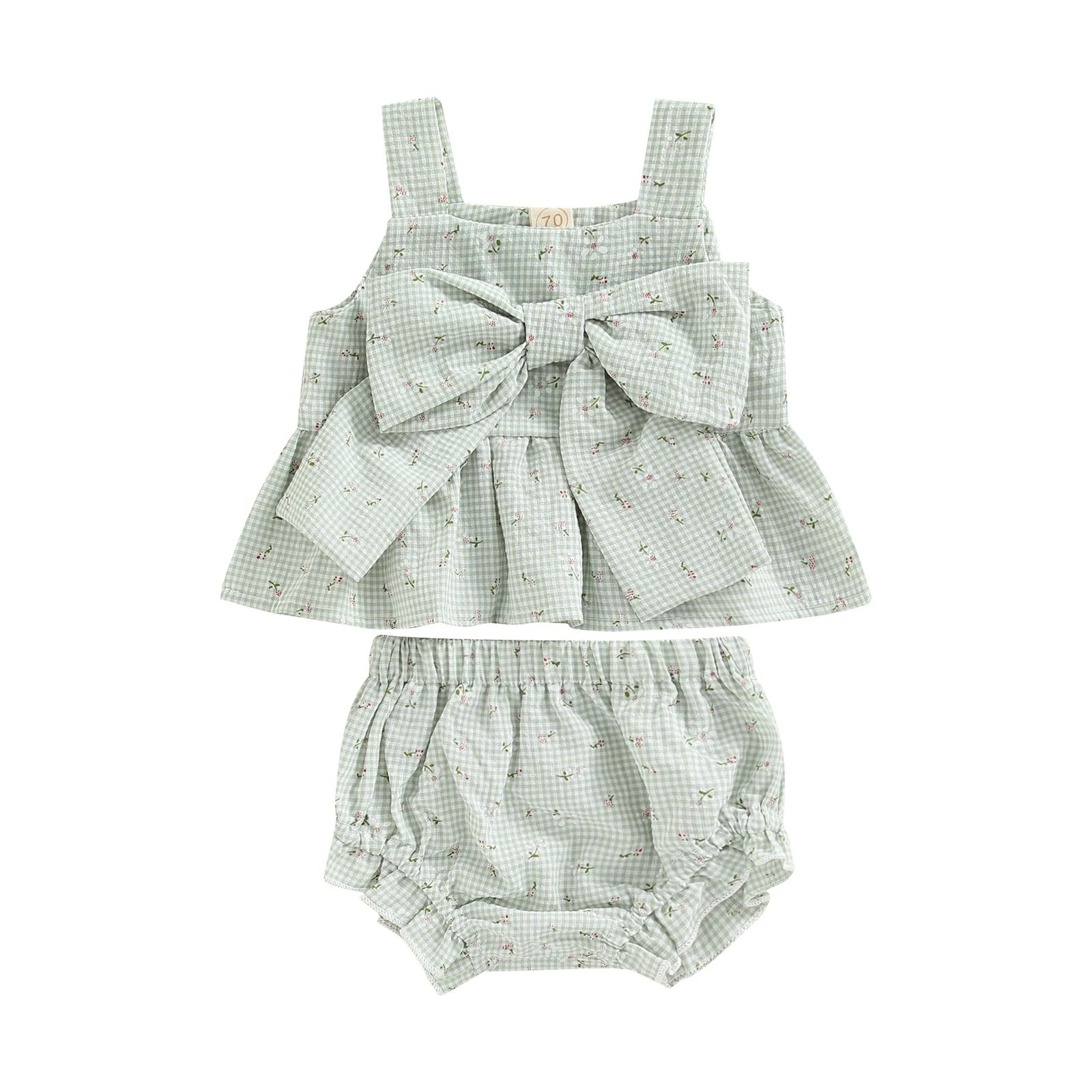 Infant Baby Girl 2 Pcs Outfits Suit Plaid Pattern Floral Pri