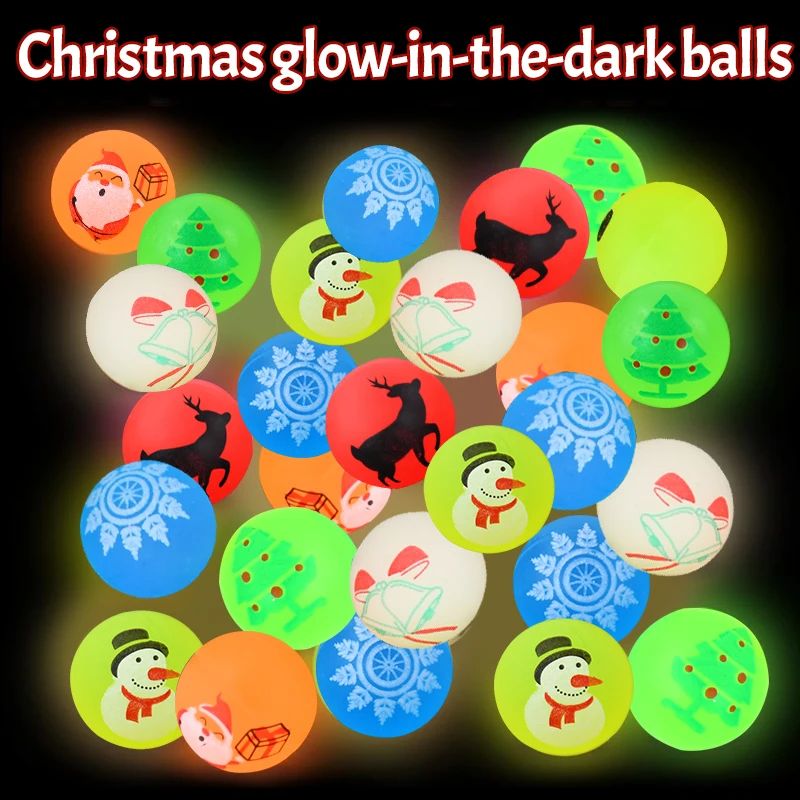 10/30Pcs Christmas Glow in The Dark Bouncy Balls Kids Birthd