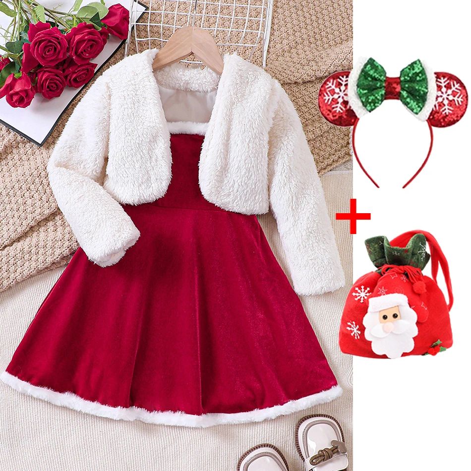 2025 Kids Winter Dresses For Girls White Fleece Coat and Plu