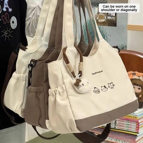 Cute Kitten Large Capacity Tote Bag Canvas Material Soft Cot