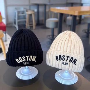 Solid Color Letter Baby Beanie Cap Winter Warm Knit Hat for