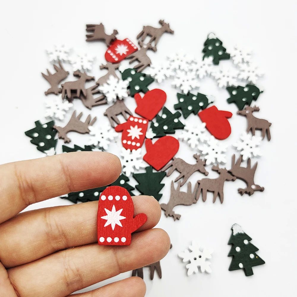 50Pcs Christmas Wooden Ornaments Santa Claus Snowflake Wood
