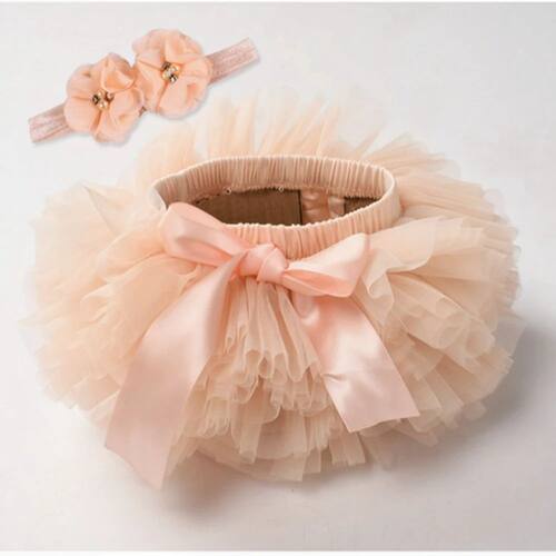 Baby girl tutu skirt 2pcs tulle lace bloomers diaper cover b