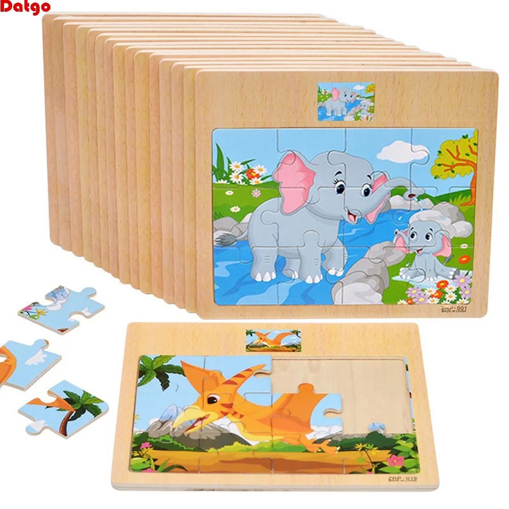 Hot Sale 12/9 PCS Puzzles Wooden Kids Baby Wood Cartoon Vehi