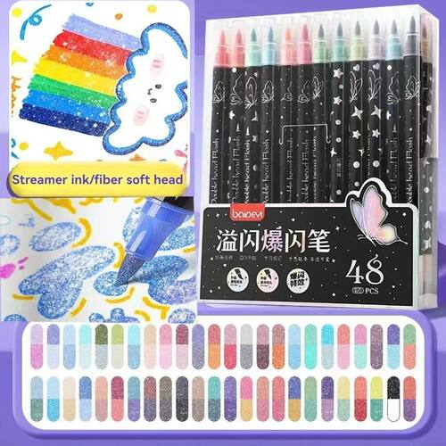 12/48/72/96 Colors Dual Brush Tip Glitter Art Markers Metall