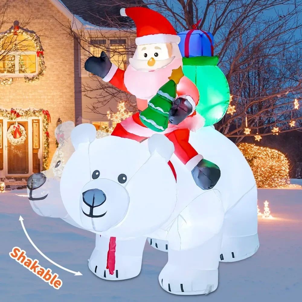 Inflatable Santa Claus Riding A Shaking Polar Bear Christmas