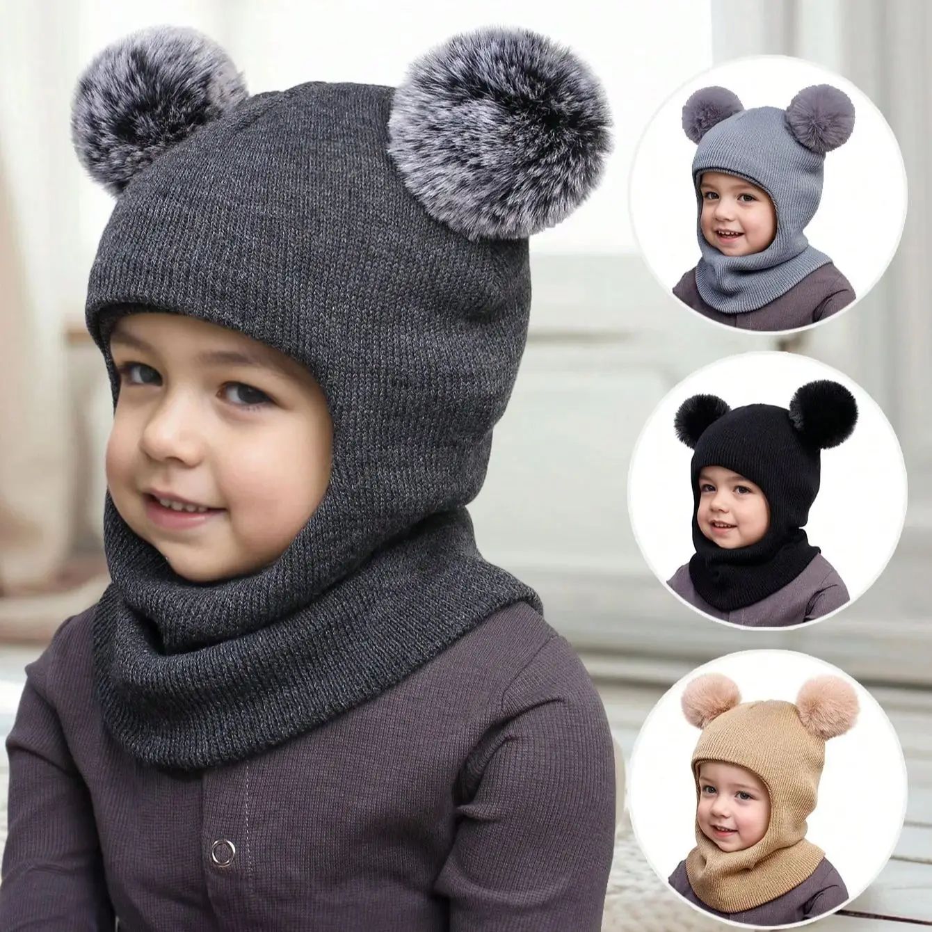 3-12Y autumn and winter double-ball pullover cap, children's