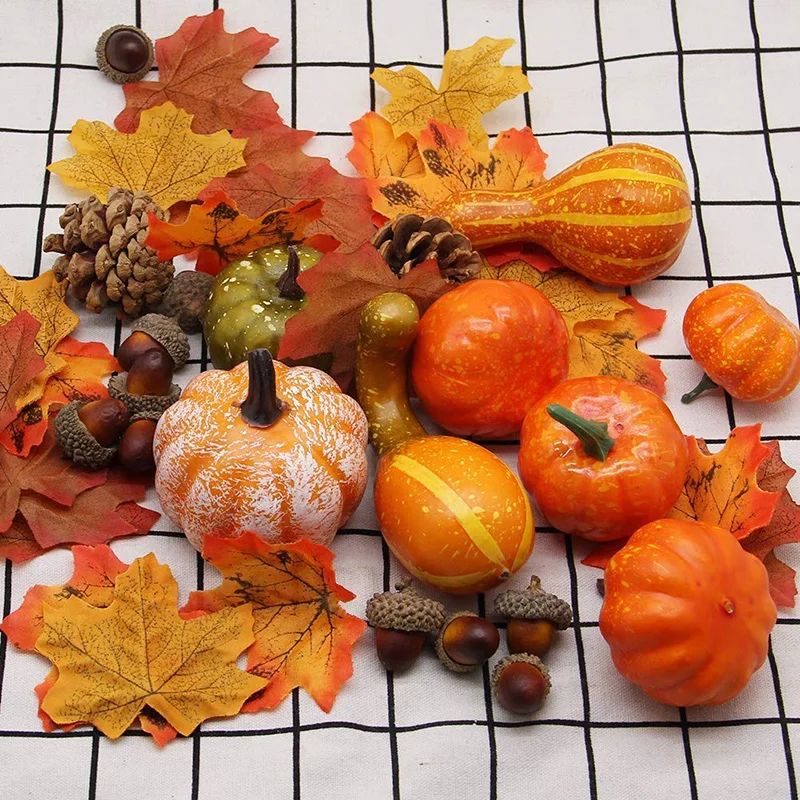 Autumn Decoration Harvest Props Pumpk Gourd Leaves Fall Arti