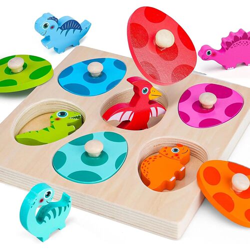 Wooden Dinosaur Jigsaw Puzzle Toys Montessori Peg Puzzle Gam