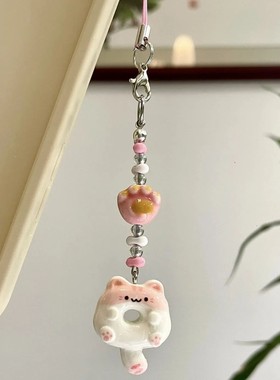 Kawaii Pink Cat Phone Charms Pendant Cute Anime 3D Food Uniq