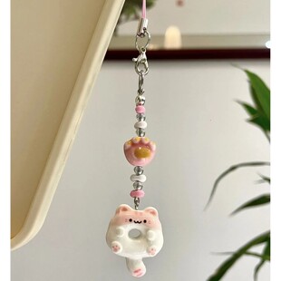 Kawaii Pink Cat Phone Charms Pendant Cute Anime 3D Food Uniq
