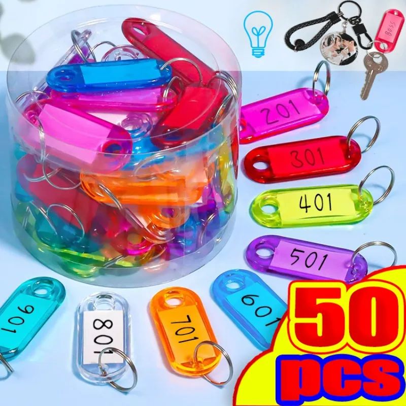 Transparent Colorful Keychains Split Ring Plastic Key Tags P